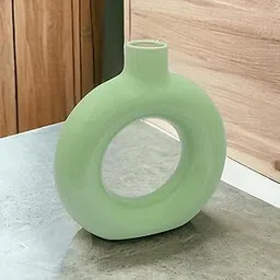 Malaikah Green Donut Shape Flower Vase 8 Inches| A Unique and Artistic Home Decor Piece | Home Decor | Handcrafted Decorative Vase | Pack of 1-picture-55