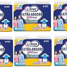 Lifreee Extra Absorb Super Pants, M10 Size, 12 Hours Protection, Quick Dry Sheet, Prevents Leakage and Heaviness image 1
