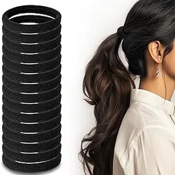 Sanas Black Tie Women 15Pcs Elastic Bands For Girls Black Elastic Band Ladies Hair Accessories Large Seamless Hair Ties Pony Tail Holders For Thick Hair Soft Hair Elastics 15Pcs-picture-47