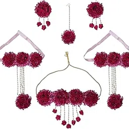 sanvatsar Rose Red Fabric Glorious Bridal Jewellery Set for Women-picture-11