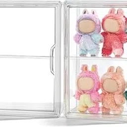 HASTHIP® PET Display Box for 4'' Collectible Figures, Double Layer Display Closet with Door, Desk/Wall Clear Sealed Display Stand with Flexible Shelf, 27x14x36cm-image-7
