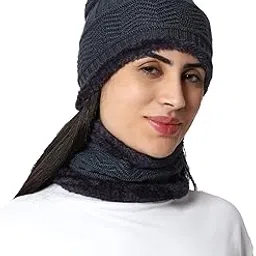 weavers villa Snow Proof Inside Fur Acro Wool Unisex Beanie Cap with Neck Warmer Set Knit Hat Thick Fleece Lined Winter Cap for Men & Women image 1