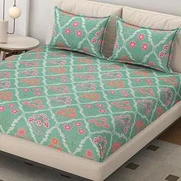 SEJ by Nisha Gupta Bedsheet for Double Bed with Pillow Cover | 300 Tc Cotton Feel Microfibre Abstract Printed Soft Bed Sheet & Wrinkle Free | Perfect for Home Decor | Size 230 X 240 Cm Blue image 1