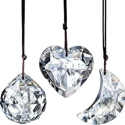 H&D HYALINE & DORA Clear Suncatcher Crystal Prism Ball Heart Moon Window Decor Ornament,Hanging Crystals Prisms for Car Garden,Pack of 3-picture-10