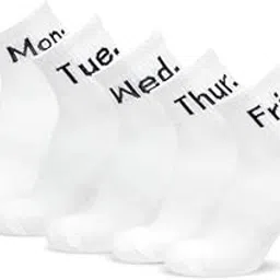 Weekday Labeled White Cotton Ankle Socks, 5 Pairs, Mon-Fri-picture-52