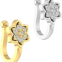 vama FASHIONS Clip on Nose Ring Without non Piercing Pressing Type Nose Pins Stud for Women - Combo 2pcs Gold & Silver-picture-21