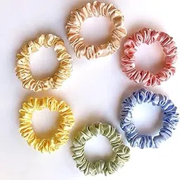 SILVR BEAR Luxury Satin Scrunchies SAME 6 COLORS AS PIC, Anti-Hair-Breakage, Hair Ties, Scrunchies Set for Girls, Women, Best gift for Sister, Friend, Mom (Pastel Skinny)-image-99