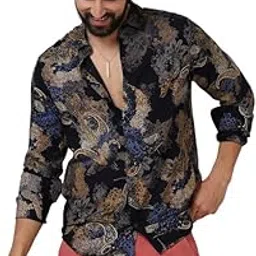 campus sutra Men's Polyester Blend Regular Fit Self-Design Striped Shirt for Casual Wear | Spread Collar | Long Sleeve | Button Closure | Shirt Crafted with Comfort Fit for Everyday Wear-picture-13