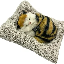 FunBlast Cute Sleeping Cat Plush Toy with Meow Sound, Gift for Kids, Toy Accessories for Car Dashboard (Brown+Black)-picture-10