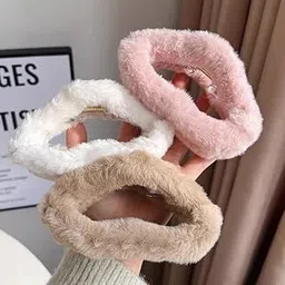 Samyak 3 Pcs Plush Hair Claw Jumbo Size Faux Furr Hair Clutcher Strong Hold Hair Clamp Accessories-picture-35