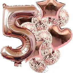Pop The Party Nylon 5Th Number Balloon With 5 Digit Balloon For Including Star, Heart And Confetti Balloons,Multicolor,14 Pcs-image-19
