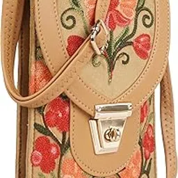 eveda Embroidered Crossbody Bag, Mobile holder Black with Red Floral Design, Multi-Layer Travel Purse with Gold Lock-picture-46