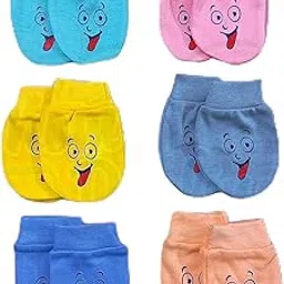 Mom's Darling Cotton Mittens for New Born Baby (0-6 Months)-Pack of 6 Pairs | Cotton Gloves with Gentle Elastic for Baby 0 to 6 Months| New Born Baby Products. Multicolor.-picture-41