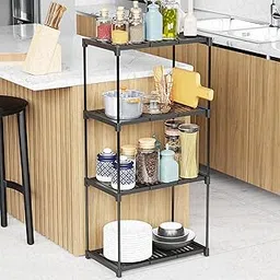 Lukzer 4 Layer Plastic & Metal Multipurpose Kitchen Organizer Rack Storage Utility Shelf Free-Standing for Living Room, Kitchen, Laundry Room, Pantry, Bathroom (86.5 x 44 x 26 cm/Black)-picture-30