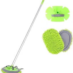 NIL JO 2 in 1 Car Wash Mop Mitt Microfiber Car Wash Brush with Aluminum Alloy Long Handle 180° Rotation Cleaning Tool Brush Duster for Car Truck Bus (Pack of 1).-picture-11