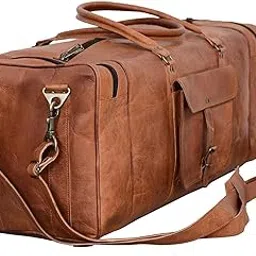rsn Leather Duffle Luggage Bag for Travel, Packing and Storage Weekender Bag Stylish Sports Gym Bag for Men and Women (Brown, 26 Inch)-picture-32
