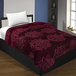 Spangle Floral Self Warm Soft Luxurious 360 TC Micro Fibre Single Bed Blanket (Wine)-picture-25