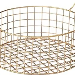 Craft Brio -A TRENDY HANDICRAFTS Multi-Purpose Metal & Gold Finish Wire Round Basket (Gold, Medium, 9.5 X 10 X 5 Ht) Pack Of 1-image-1