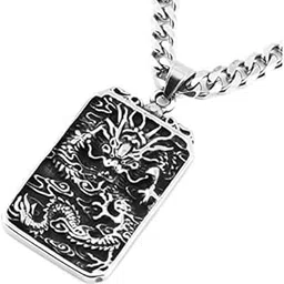 Mens Necklace Pendant Silver Dragon Chain Locket korean Style Fashionable Neckalce for Men Womens 22 inch long locket Chain Stainless Steel Silver Pendant Birthday Gift-image-78