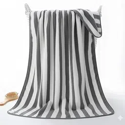 Luxury Striped Bath Towel, Microfiber Towels for Bath-Soft Coral Fleece Towel with Hook Quick Dry Super Absorbent Bath Towel for Men and Women-70x140 cm Pack of 1 (Grey)-picture-26