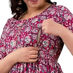JAIPURFAME Maternity Feeding Kurti with Zipper | Cotton Floral Printed Pregnancy & Nursing Dress | Comfortable & Stylish Maternity Wear for Women | Breastfeeding Kurta with Zipper | Soft & Elegant-picture-53