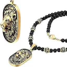 Luxury Necklace for Men - Premium Titanium Steel Pendant - 8mm Black Natural Onyx Beads - 18K Pvd Gold Plated Pendant Chain for Men & Boys-image-6