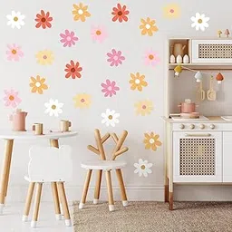 36 PCS Daisy Wall Decal Flower Vinyl Wall Decals Daisy Decals Floral Decals Peel and Stick Daisy Stickers for Kids Nursery Wall Art Bedroom Living Room (Pink, White, Orange)-picture-33
