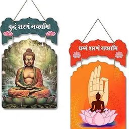 Ranovaa Buddha Wooden Wall Hanging | Meditating Lord Buddha & Dharma Hand Lotus Decorative Wall Art | Spiritual Home & Meditation Room Accent | Holy & Peaceful Buddha Design Board (DWA_9213)-image-4