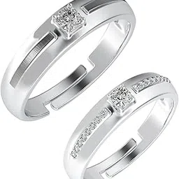 clara Pure 925 Sterling Silver Nario Adjustable Couple Band, Promise Rings for Lovers | Gift for Men and Women | Partial Matte Finish-picture-37