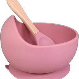 TPJ Mart 2 Piece Microwave Friendly Silicone Baby Feeding Set - Bowl - Spoon - Make Mealtime Fun and Easy for Your Little One - Portable and Diaper Bag Friendly - Baby Feeding Product (Pink)-image-83