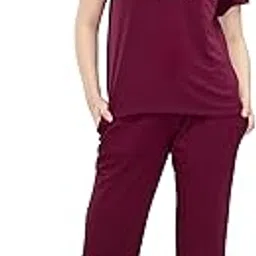 zeyo Women's Cotton Typography Wide Bottom Night Suit Set Of Top & Pajama Set-picture-23