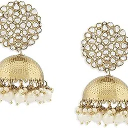 zaveri pearls Antique Gold Tone Kundan Embellished Jhumki Earring For Women-ZPFK14763-picture-17