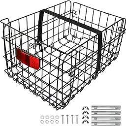 Folding Rear Bike Basket, Quickly Release Metal Bicycle Rack Cargo Basket with Strap & Reflective Tail Light for Most Mounted Bike Rack-picture-20