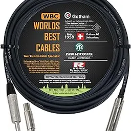 25 Foot - Gotham GAC-4/1 (Black) Star-Quad Stereo Headphone Extension Cable and Neutrik TRS Stereo Plug to Neutrik-Rean inch 3-Pole Jack + Neutrik-Rean 3.5 mm plug to inch Jack Adapter-image-31