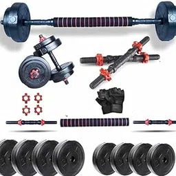 4 In 1 Convertible & Dumball Home Gym Exercise For Home Workout Adjustable Dumbbell (10 kg) With Gloves.-picture-31
