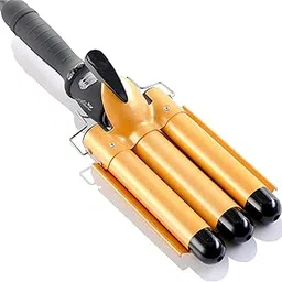 Alure Three Barrel Curling Iron Wand Hair Waver With Lcd Temperature Display - 1 Inch Ceramic Tourmaline Triple Barrels, Dual Voltage Crimp,Gold-picture-17