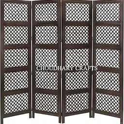 CHOODDHARY Crafts Decorative Room Divider Screen, 4-Panel Lattice Privacy Screen, Brown Wood Frame-image-27
