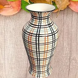 Pure Source India Ceramic Flower Vase, (Multi Color White Print; 4.5 X 9 Inch)-image-45