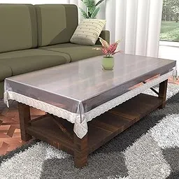 Kuber Industries PVC Transparent Table Cover 4 seater | Table Protector Sheet | Waterproof and Dustproof | Silver Lace Transparent Table Cloth | Center Table Cover | 40x60 Inch | Silver-image-12