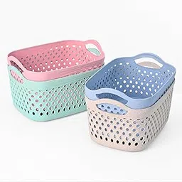 Eha Earth Friendly Multipurpose Basket for Storage Set of 4 | toy basket storage box for kids | Storage Baskets for Kitchen |3.8L Each | Made with Rice Husk and Bamboo Fibers | Multicolor-picture-25