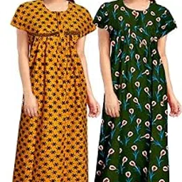 100% Cotton Nighty for Women || Long Length Printed Nighty/Maxi/Night Gown/Night Dress/Nightwear Inner & Sleepwear for Women's (Combo Pack of 2)-picture-22