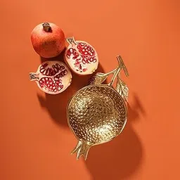 PURE HOME + LIVING Gold Pomogranate Textured Decorative Bowl for Home Decor, Table Display & Gifting |Designer Decorative Dining, Center Table & Festive Use and for Diwali Decor (Pack of 1) image 1