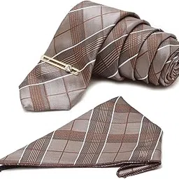 louis stitch Mens Checkered Italian Silk Necktie Set Incl Pocket Square Golden Tiepin American Style Formal Tie Gift Set for Men (TEGP-CH-#)-picture-34
