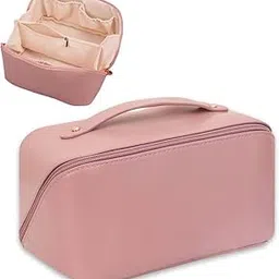 Large Capacity Makeup Bag, Pink Travel Cosmetic Organiser with Multiple Compartments, Elastic Inner Pockets, Brush Storage-picture-35