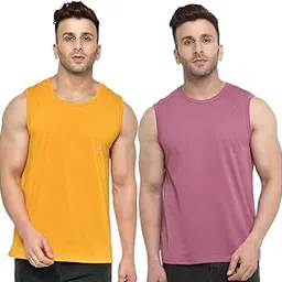chkokko Men Cotton Gym Tank Tops Sleeveless Sports Vest Combo Pack of 2 Mustard Onion 5XL-picture-28