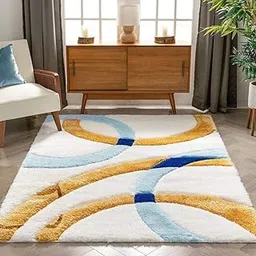 Rugs Planet Shaggy Handcrafted Carpet ?3X5 FT Soft, Fluffy & Non-Slip Area Rug for Living Room, Bedroom, Kids Room ? Durable, Easy to Clean (Green-Yellow-Ivory) image 1