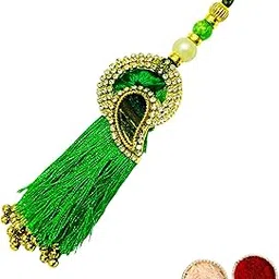 Buyent ® Elegant Kundan pearl lumba rakhi for bhabhi chuda rakhi combo hanging rakhi fancy rakhi for bhabhi sister womens rakhi with roli chawal-image-73