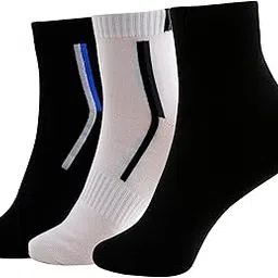 clothable Socks for Men, Plain Socks with Color Blocks, Regular Free Size, Ankle Length, Formal and Casual Socks for Men, Black White Combo - Pair of 3-picture-33