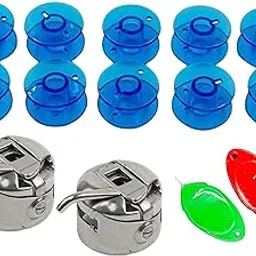 ZENITH Bobbin Case and Plastic Transparent Bobbins & Threader Sewing Machine Accessories Kit for Automatic Electric Sewing Machines, Compatible with Usha Janome, Bernette, Singer 8280, Brother (2 Bobbin case + 10 Plastic Blue Bobbins + 2 Threader)-image-94