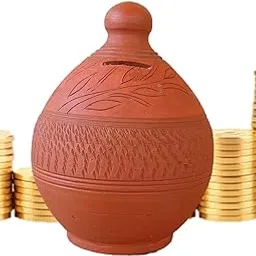 Our Rural Clay Coin Bank/Undiyal/Mitti Gullak Piggy/Money Bank (Brown) image 1